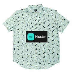 Bikini Woven Shirt: Mint Green Button-Up with Panda Print